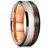 Men 8mm Tungsten Black Silver WRose Gold Grooved Line Comfort-Fit Wedding Band